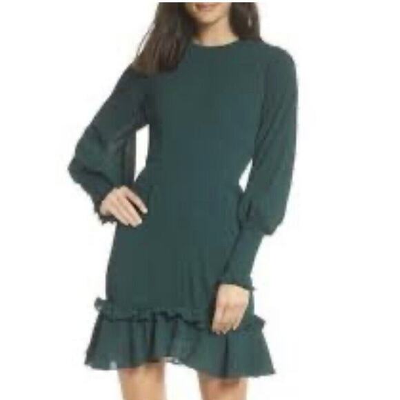 Chelsea 28 Plus Size 22 Hunter Green Smock Dress Ruffle Peasant Long Sleeve - Picture 1 of 11